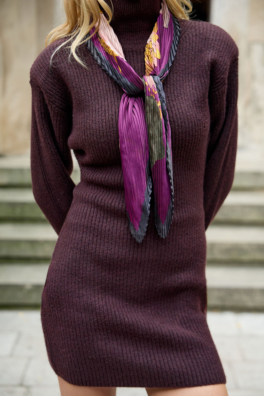 Botanical Pleated Scarf - Purple