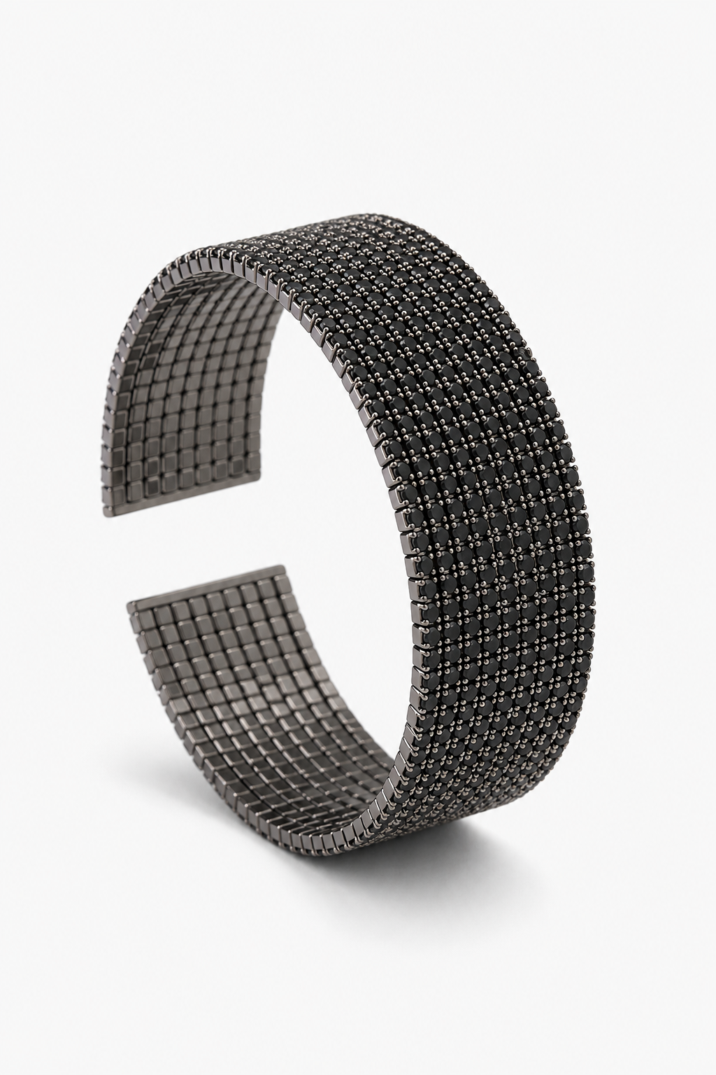Crystal Row Cuff Bracelet - Black Silver