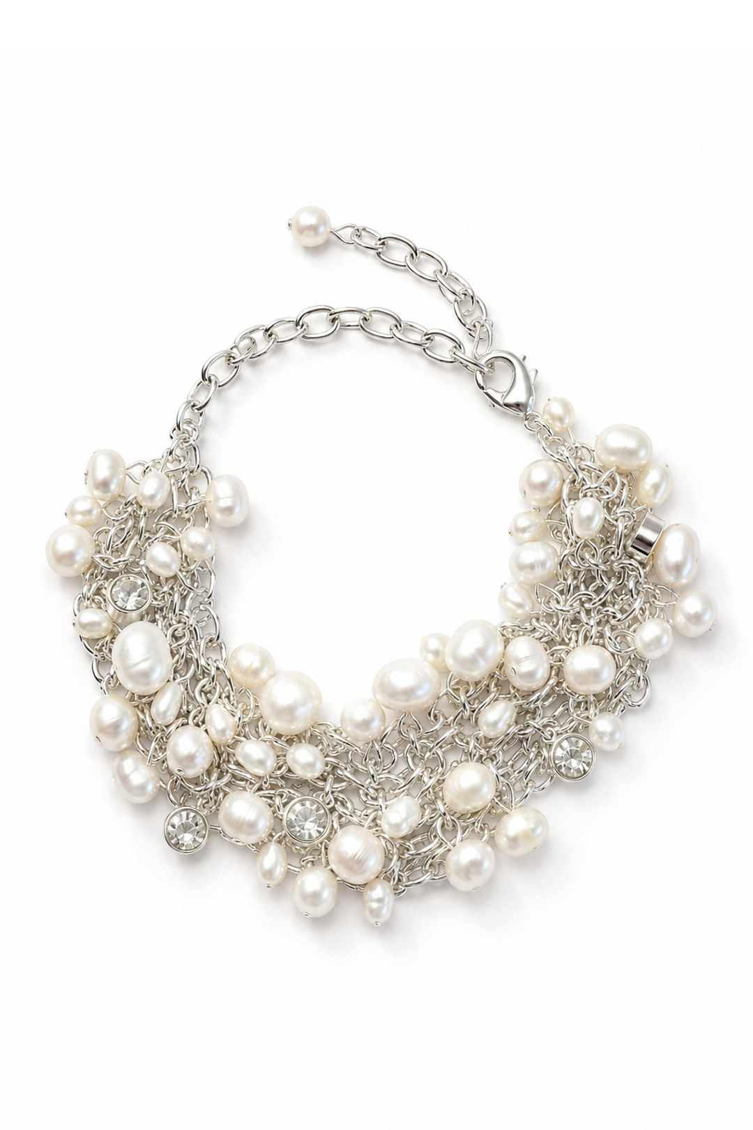 Cascading Pearl Statement Bracelet - Silver