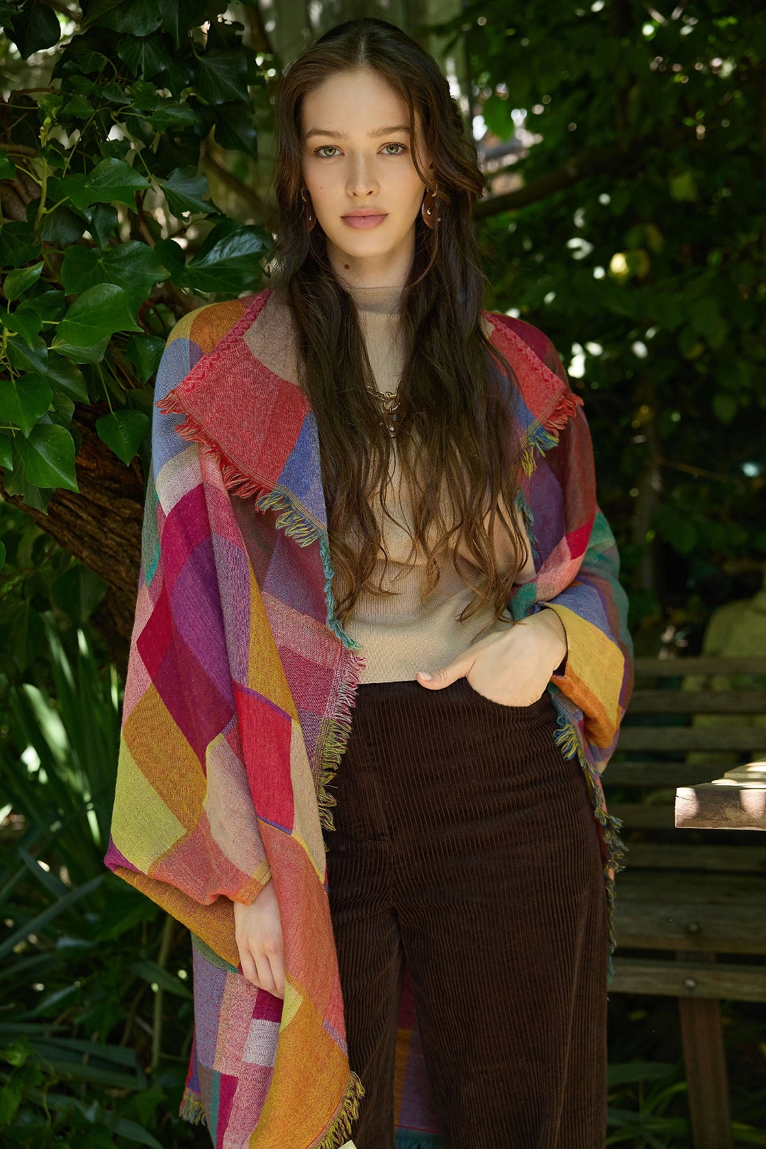 Woolen Rainbow Color Grid Cocoon - Dark Multi