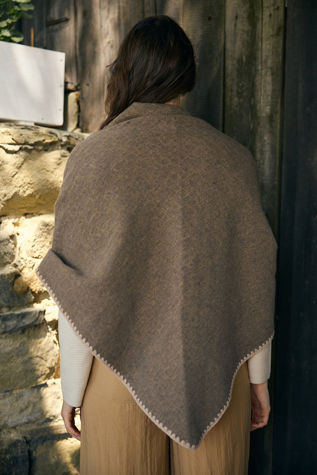 Knitted Triangle Shawl Wrap - Taupe