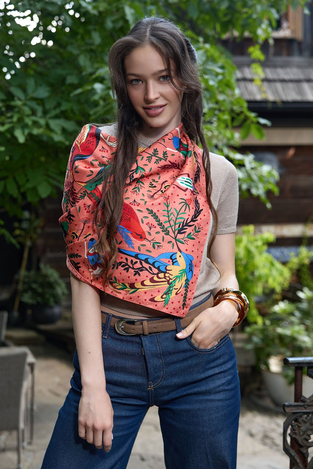 Aviary Botanical Oversized Bandana - Orange Multi