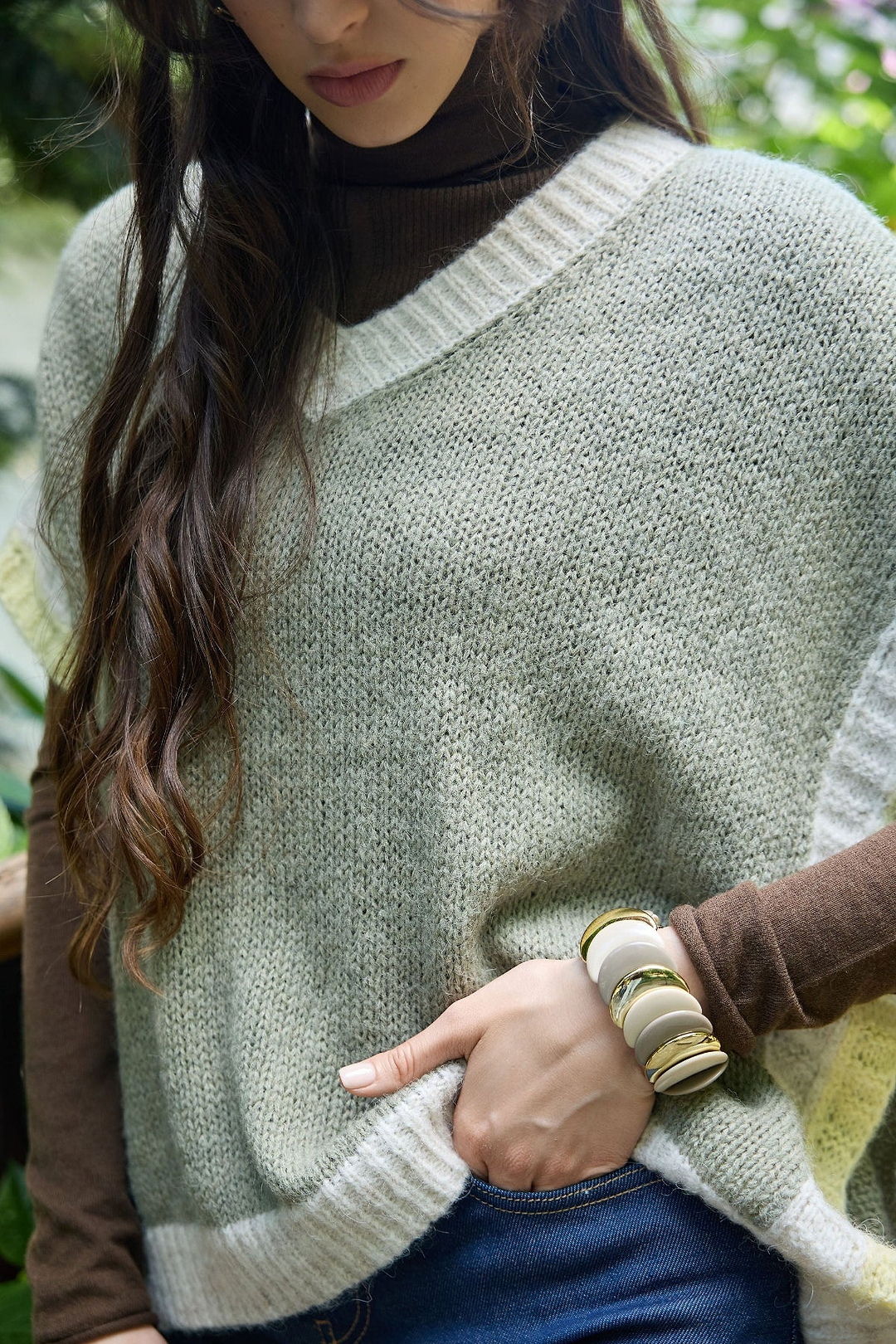 Colorblock Knit Sweater Vest - Moss