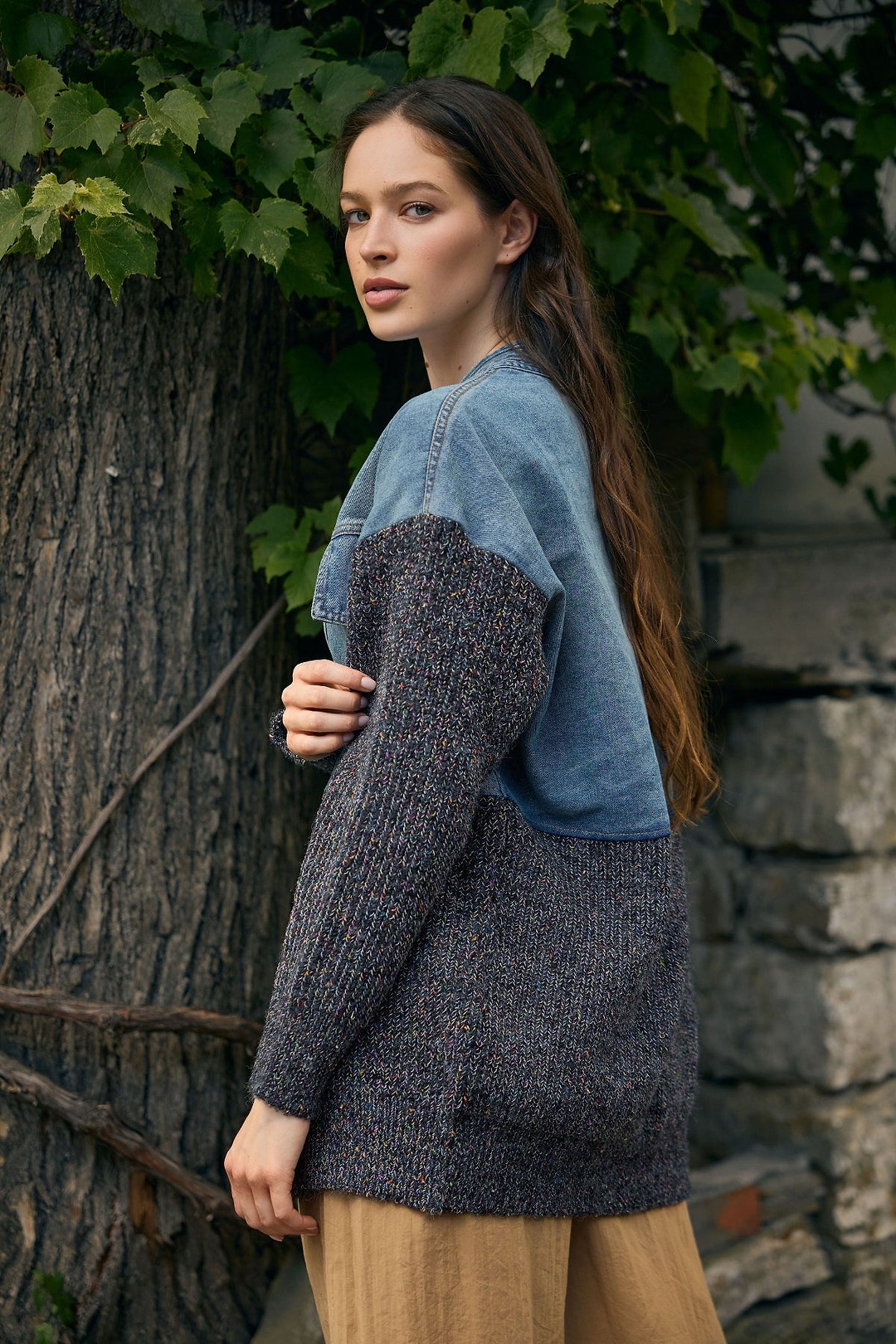 Denim and Grey Combo Jacket - Dim Gray