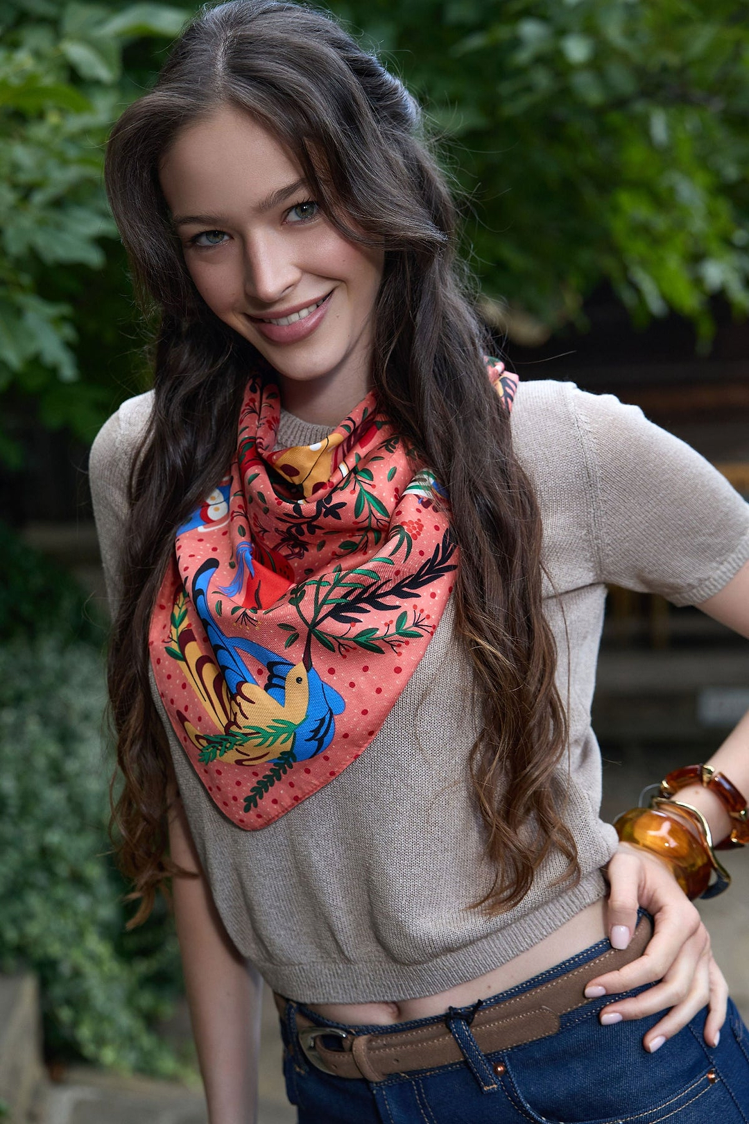 Aviary Botanical Oversized Bandana - Orange Multi