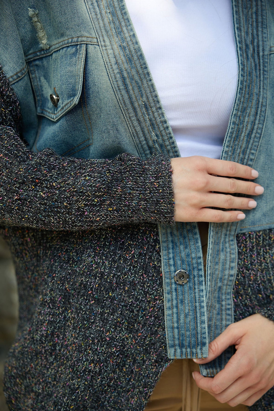 Denim and Grey Combo Jacket - Dim Gray