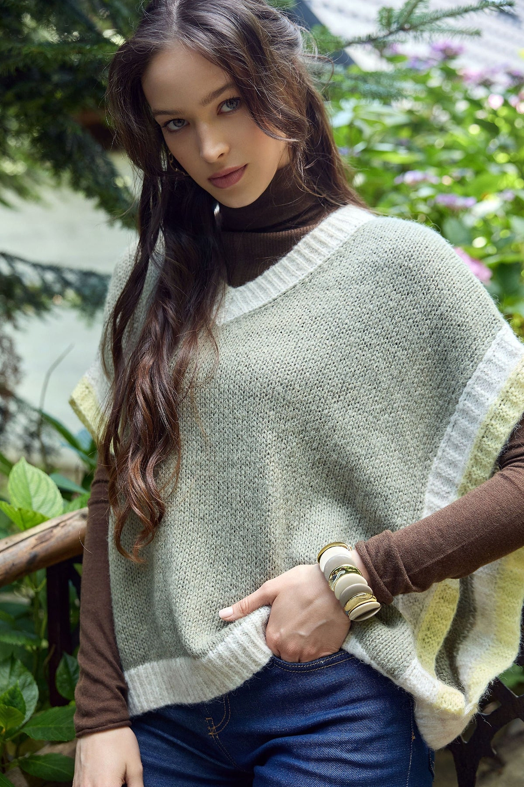 Colorblock Knit Sweater Vest - Moss