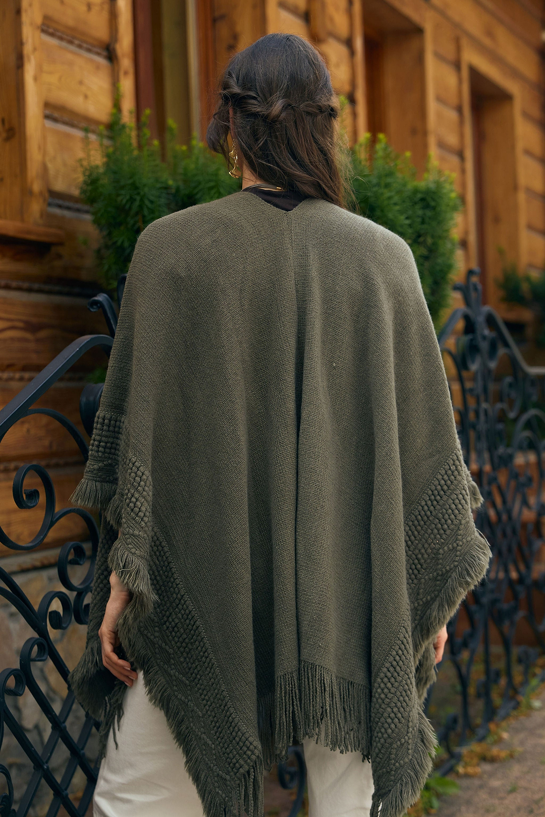 Fringed Trim Kimono - Green
