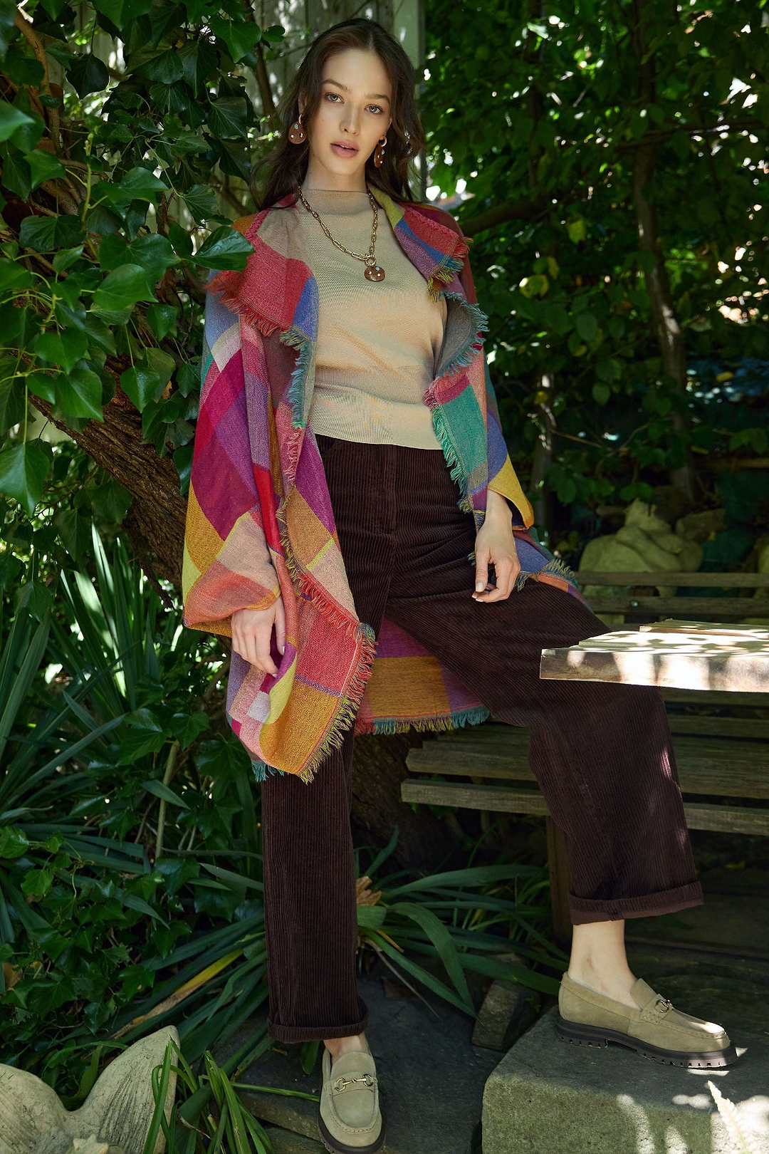Woolen Rainbow Color Grid Cocoon - Dark Multi
