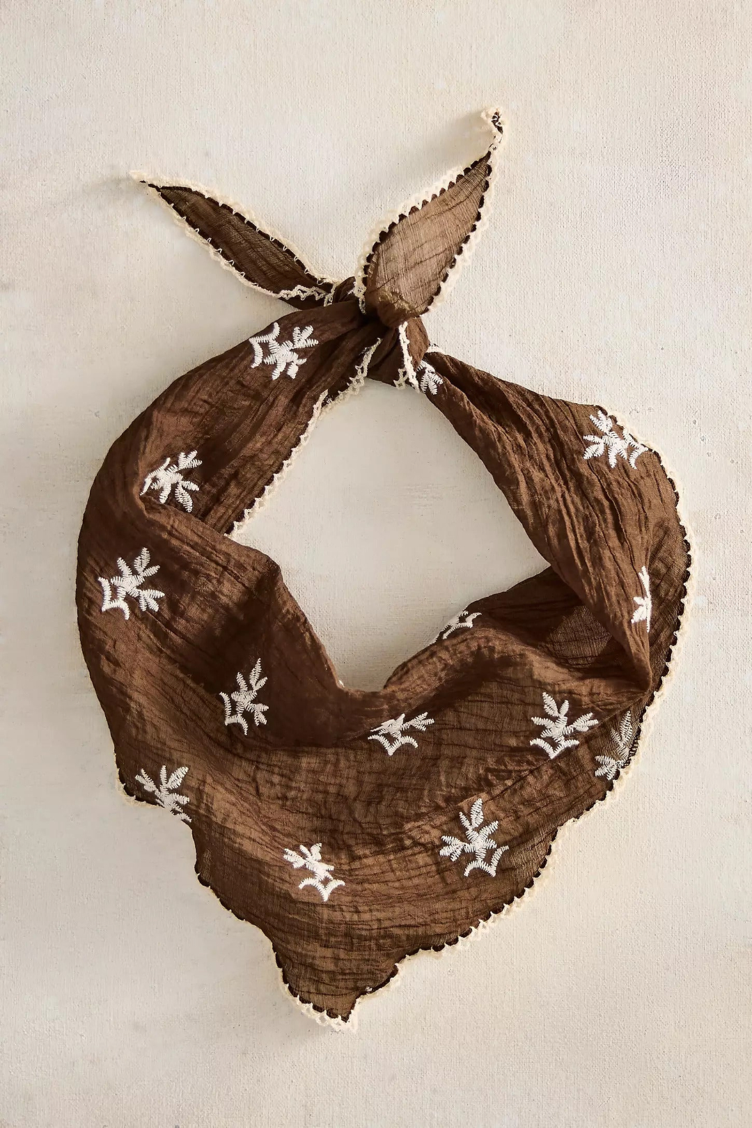 Embroidered Gauze Bandana - Brown