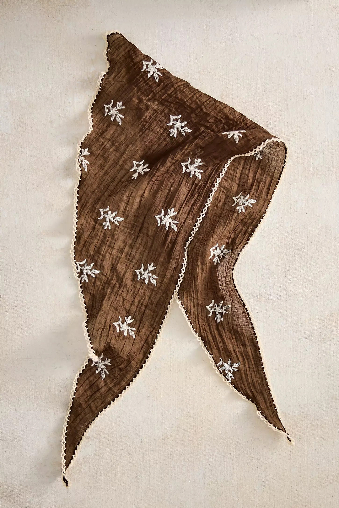 Embroidered Gauze Bandana - Brown