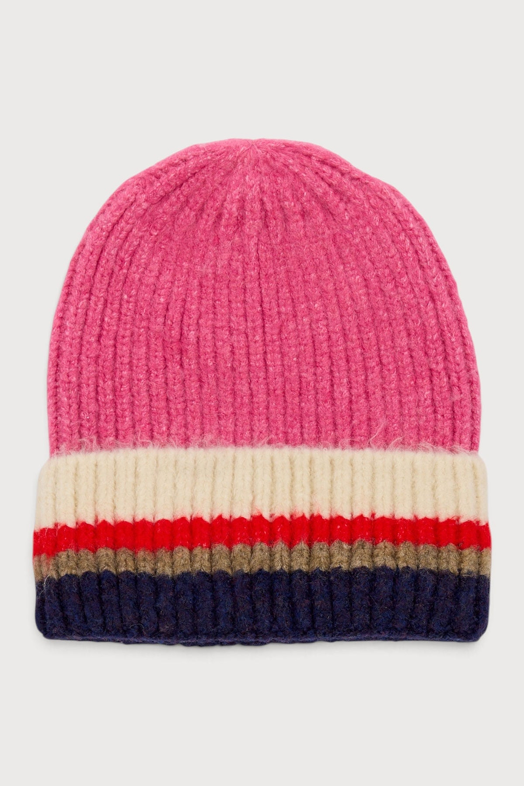 Striped Knit Beanie Hat - Pink Multi