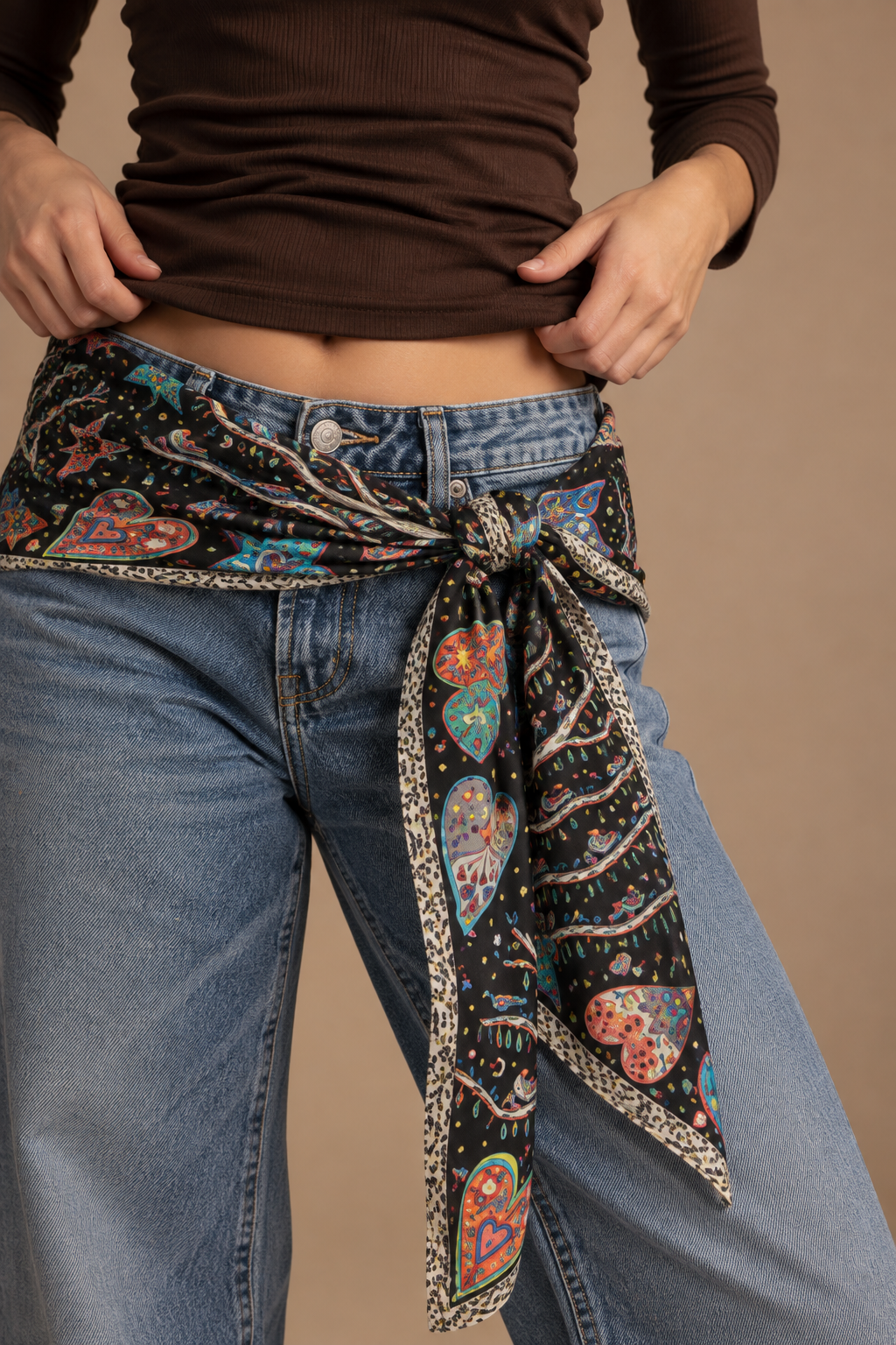 Mixed Print Oversized Bandana - Black Multi