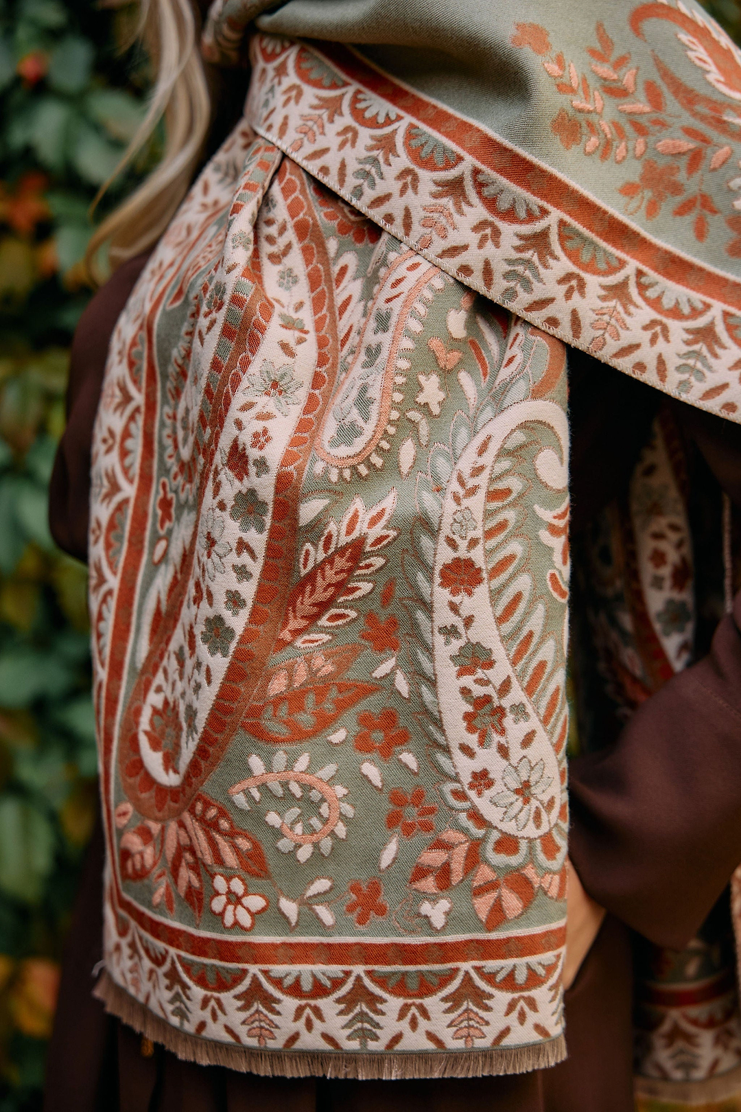Paisley Motif Reversible Scarf - Green