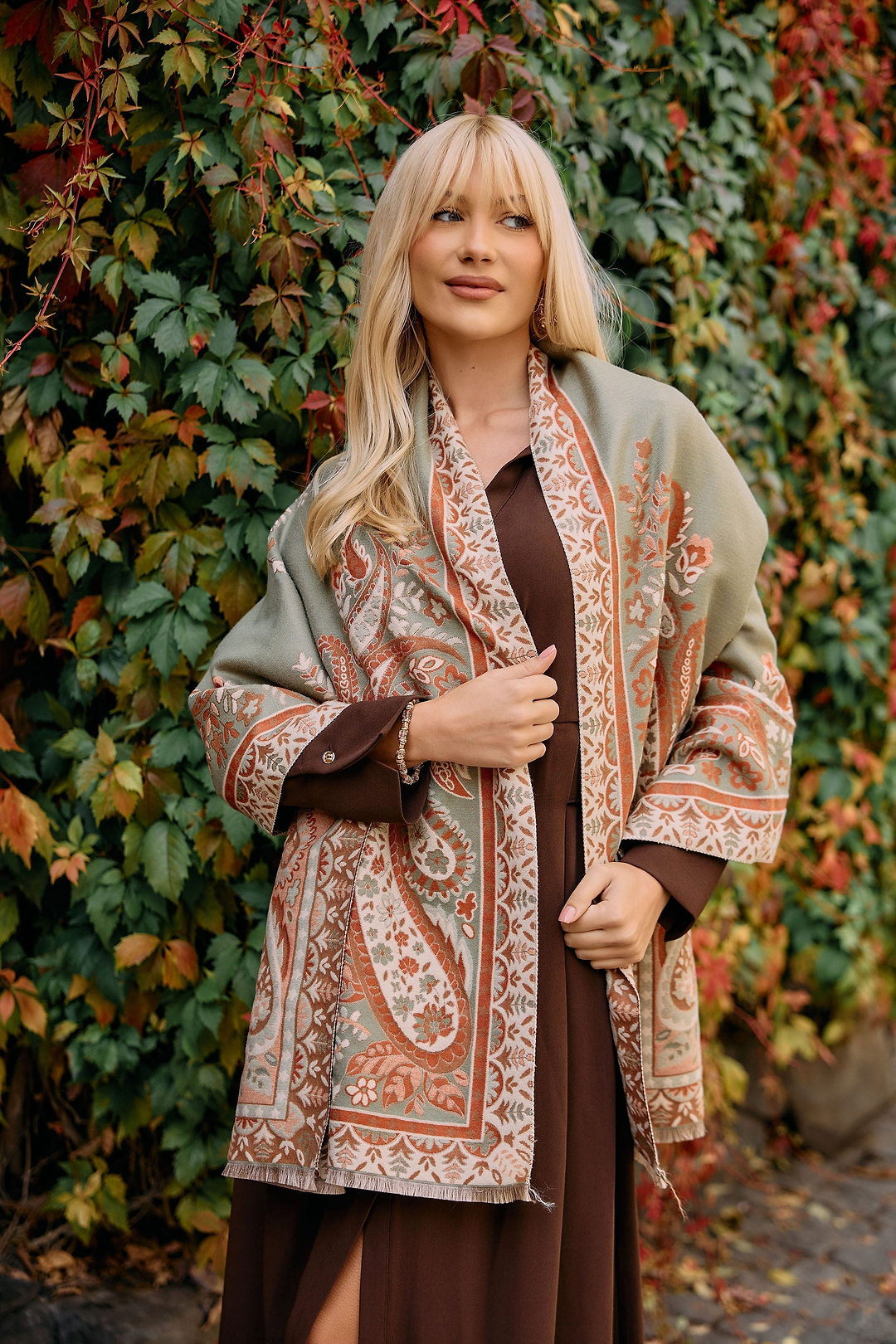 Paisley Motif Reversible Scarf - Green