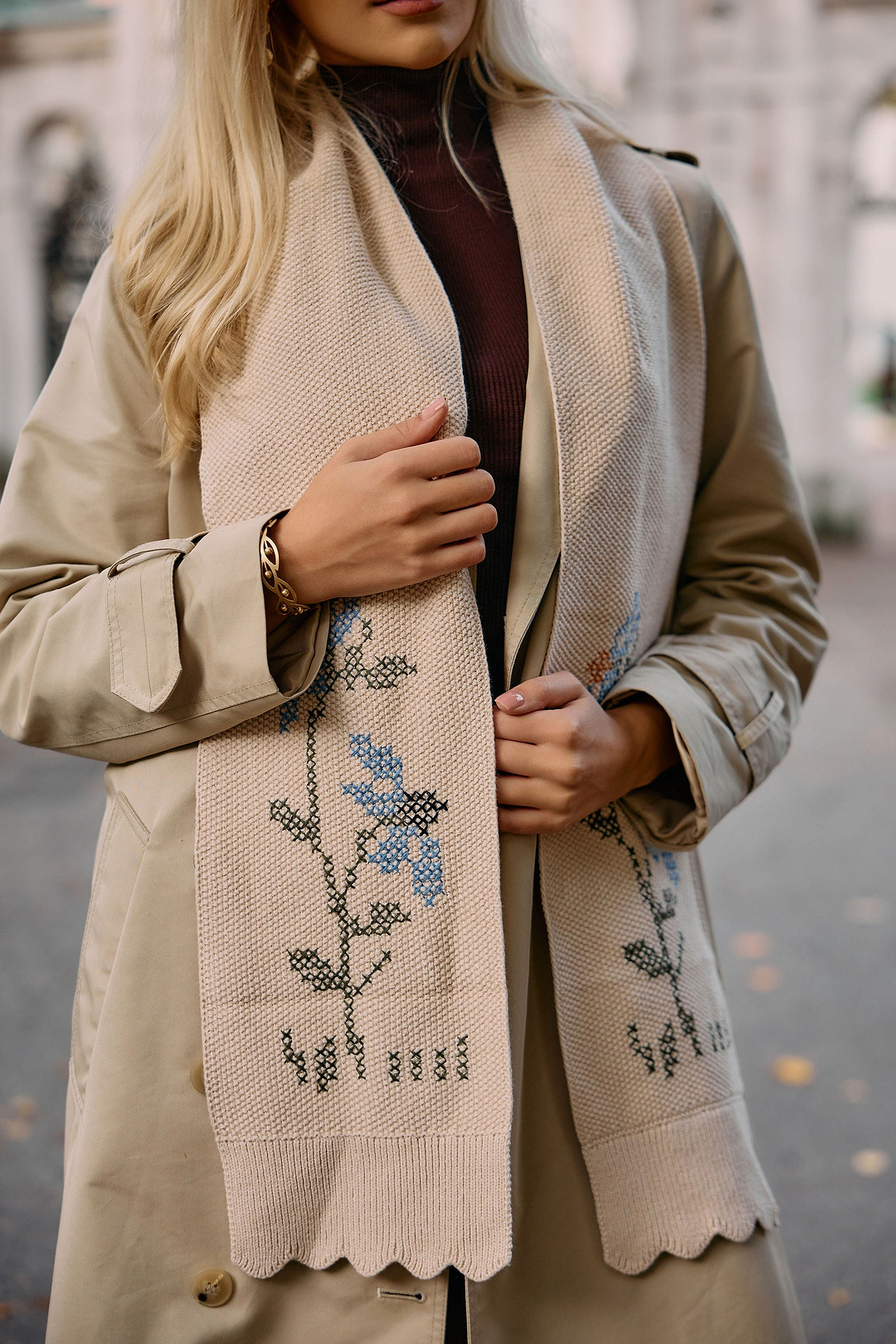 Meadow Stitch Embroidered Scarf