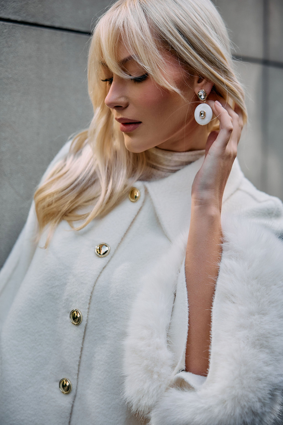 Ivory Disc Crystal Drop Earrings - White