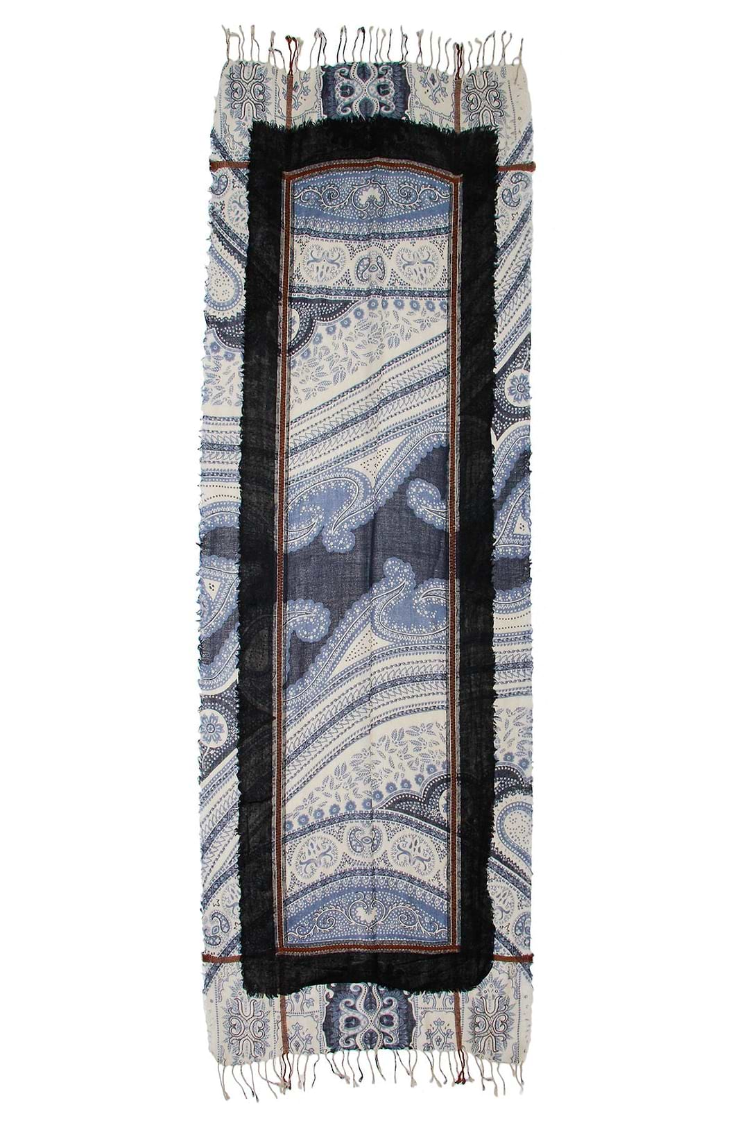Paisley Patchwork Frayed Scarf - Corn Flower Blue