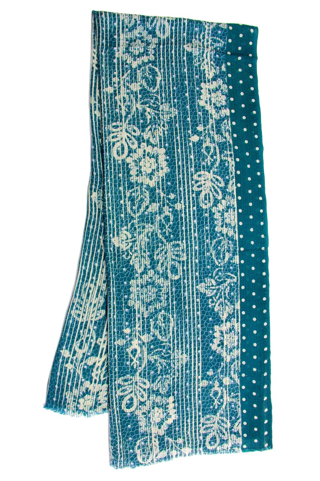 Multi Pattern Bordered Wool Scarf