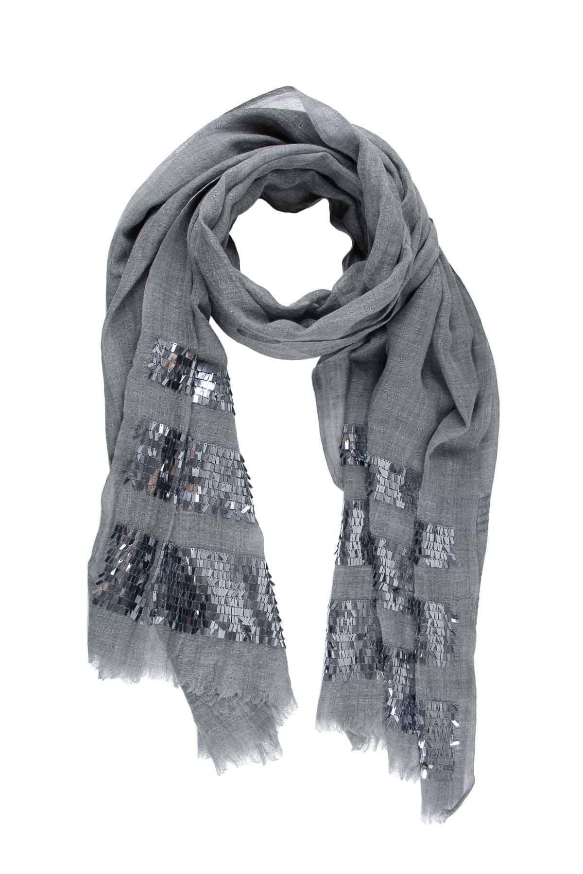 Fringe Sequins Scarf - Grey