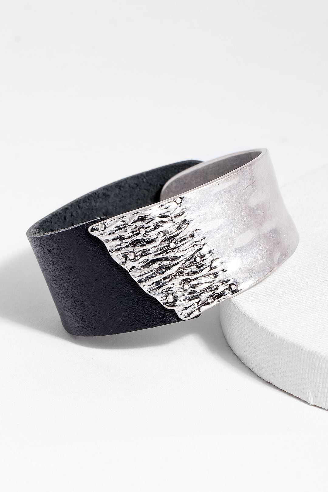 Leather Metal Statement Bracelet - SAACHI - Silver
