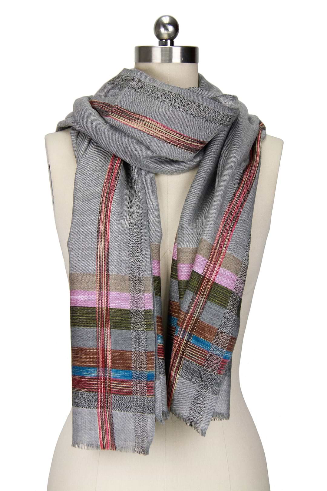 Plaid Border Scarf - Grey