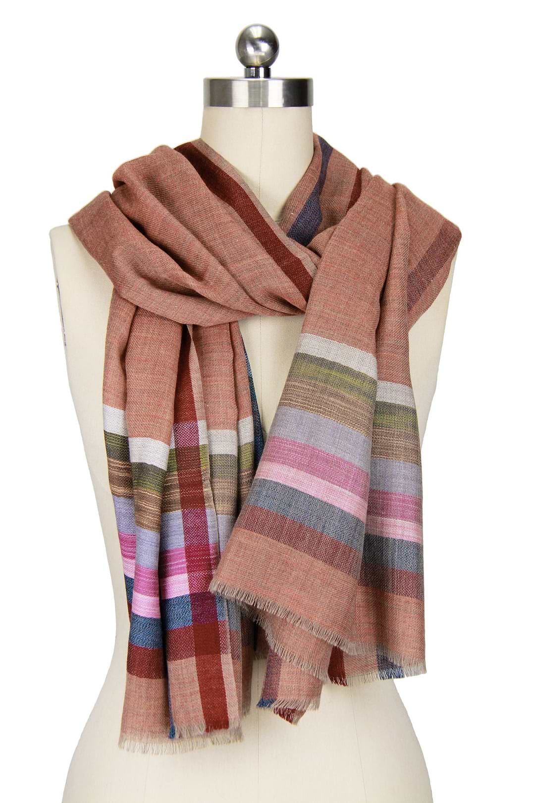 Plaid Border Scarf - Light Salmon