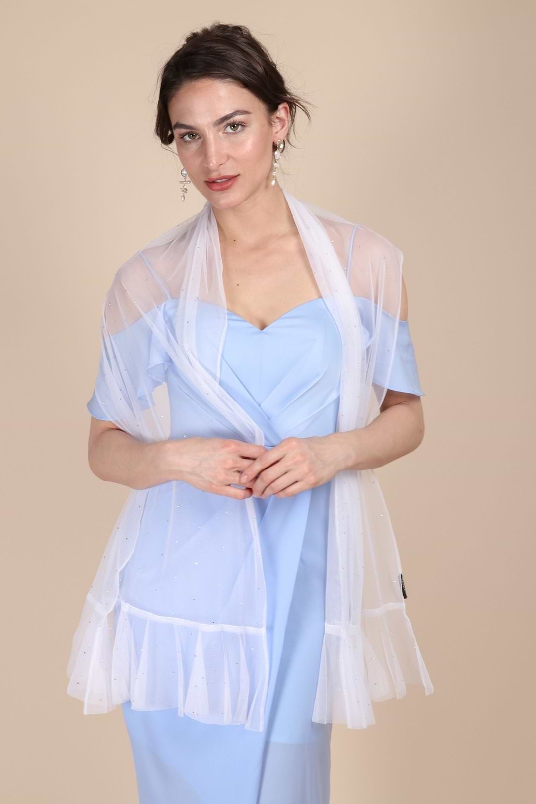 Glamazon Sheer Crystal Scarf Alice Blue