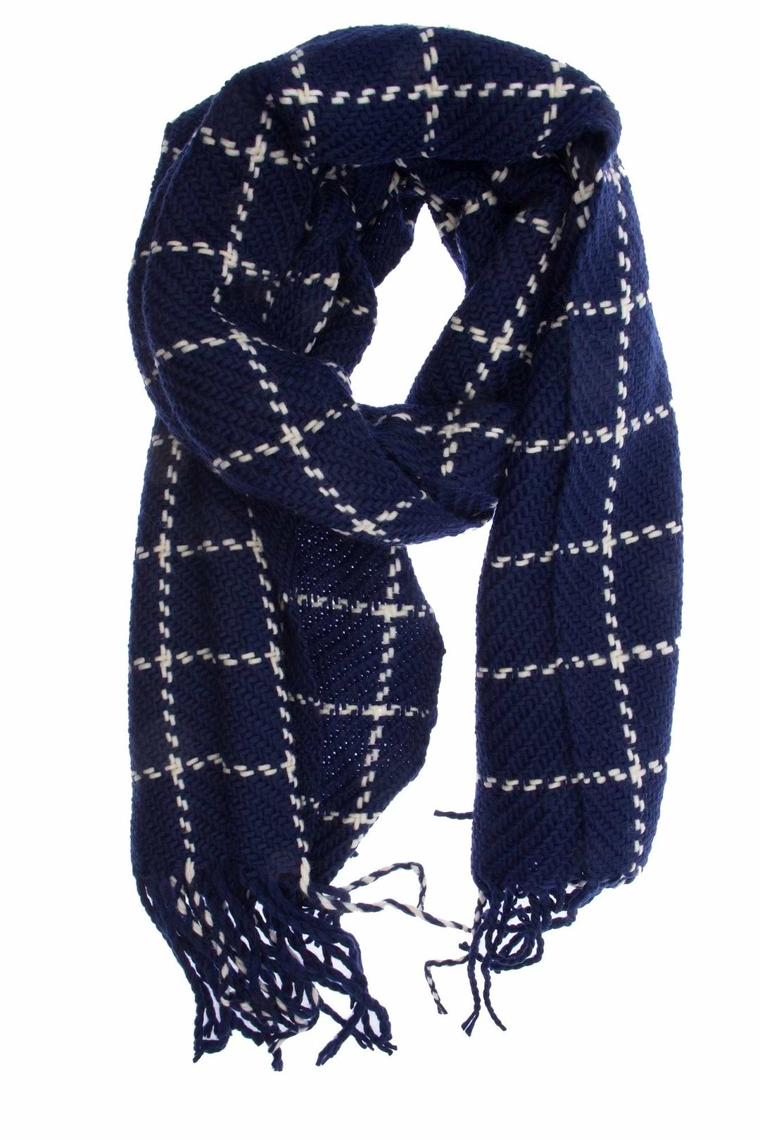 Stitched Plaid Scarf - Midnight Blue