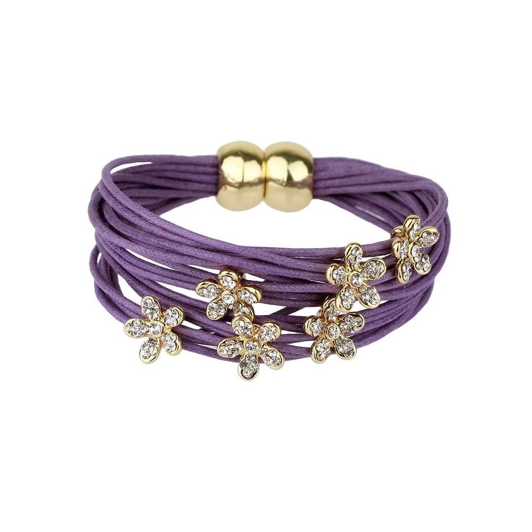 Flower Charm String Bracelet - Purple