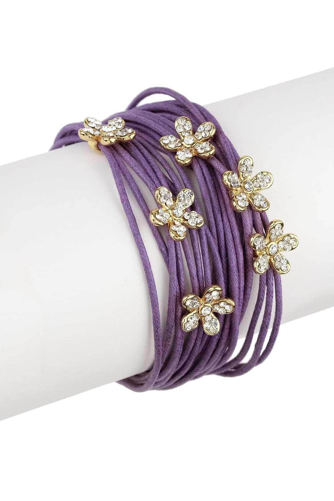 Flower Charm String Bracelet - Purple