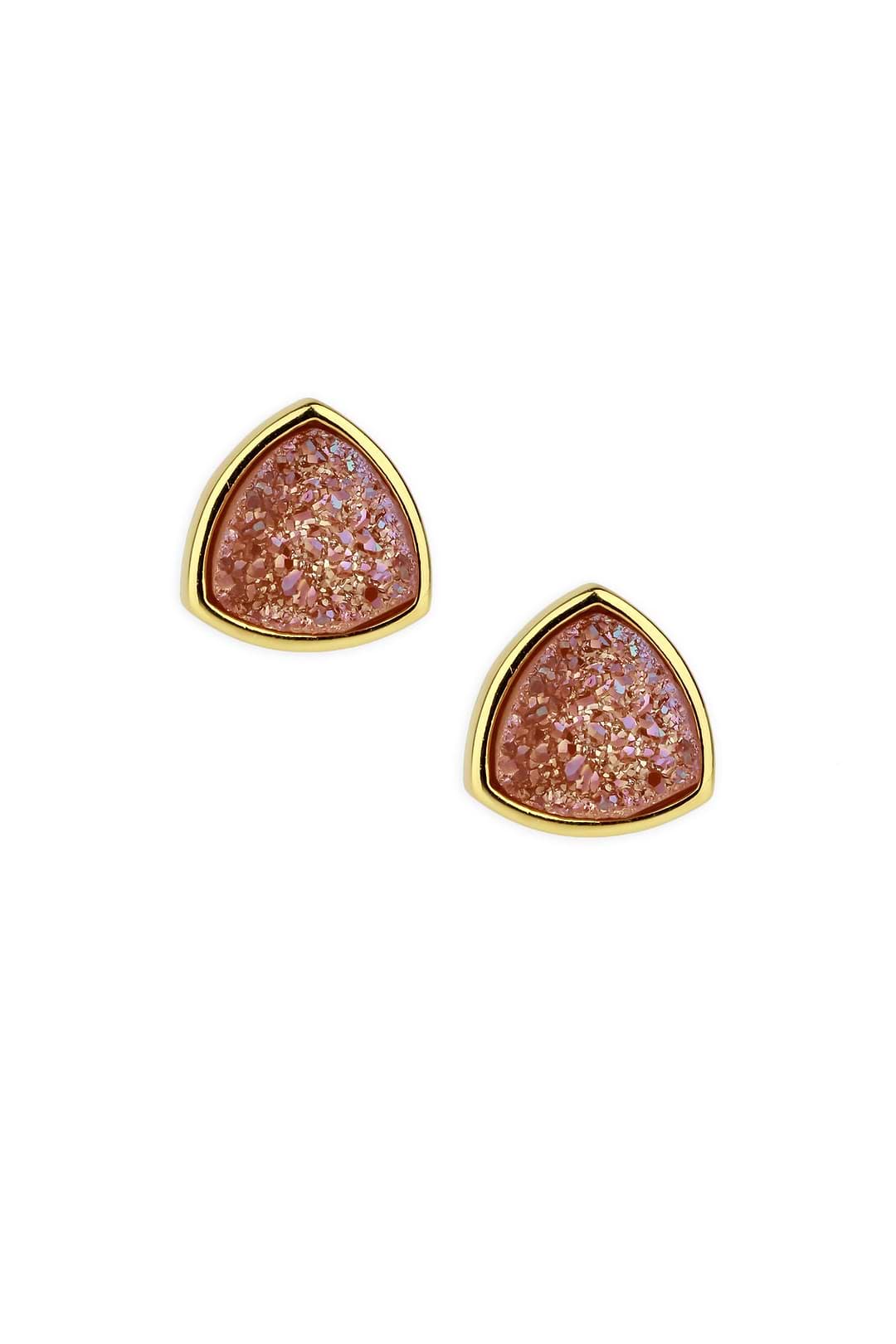 Pyramid Druzy Stone Stud Earring Gold