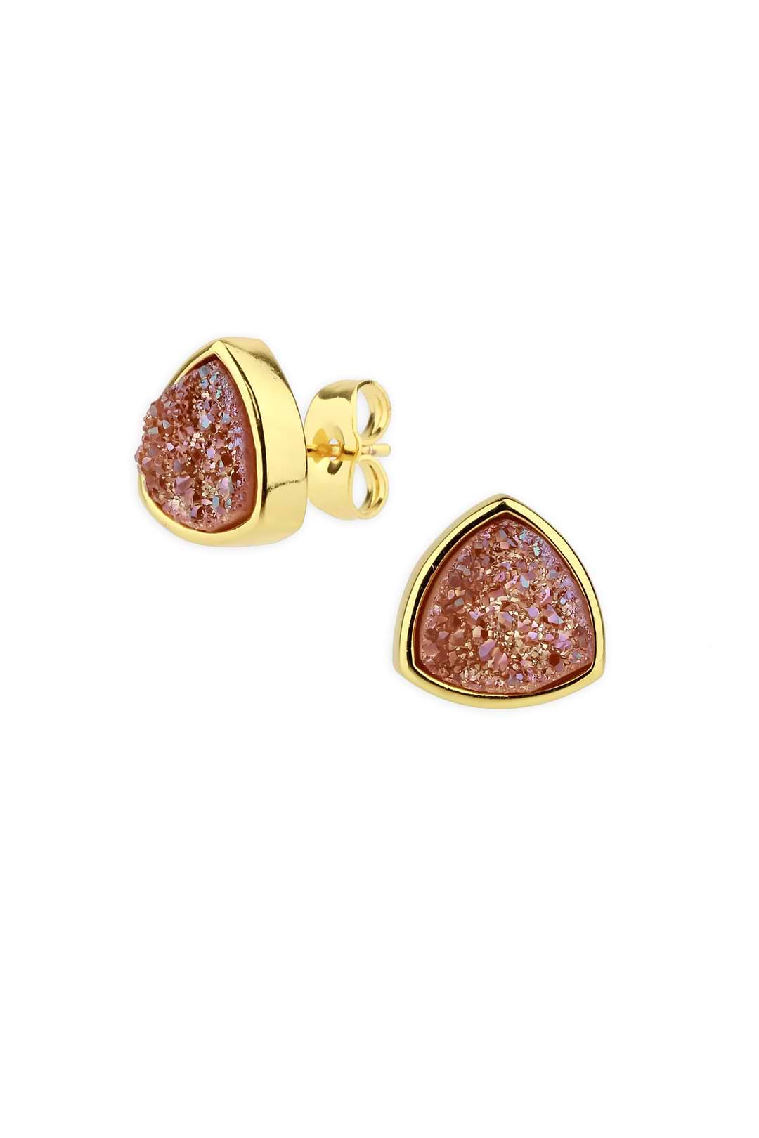 Pyramid Druzy Stone Stud Earring Gold