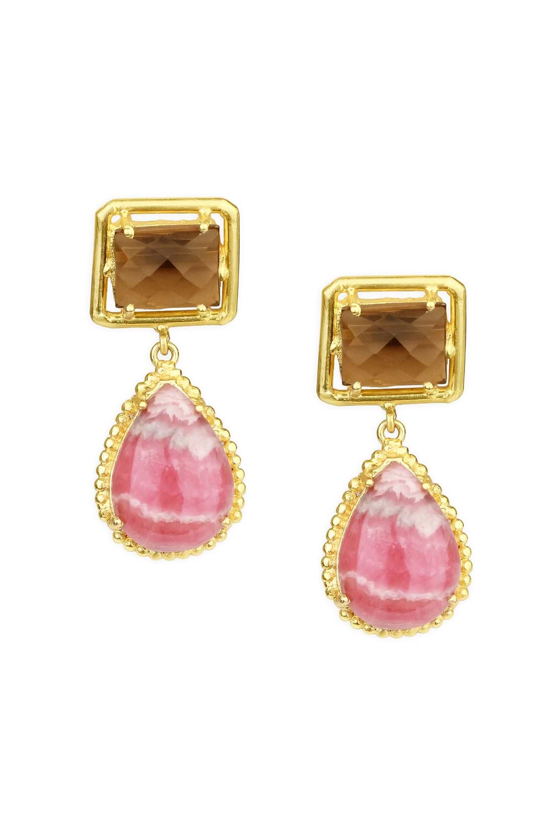 Smokey Topaz & Rose Agate Earring - Rose