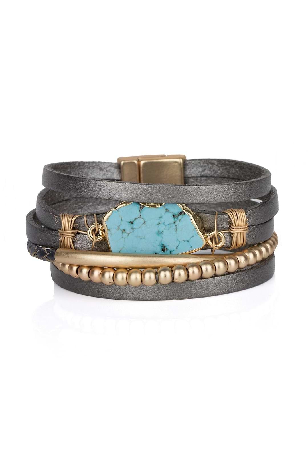 Playa Leather Wrap Bracelet - Dark Gray