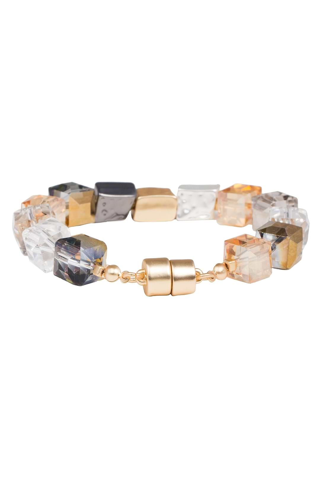Faceted Bead & Stone Bracelet - Gold