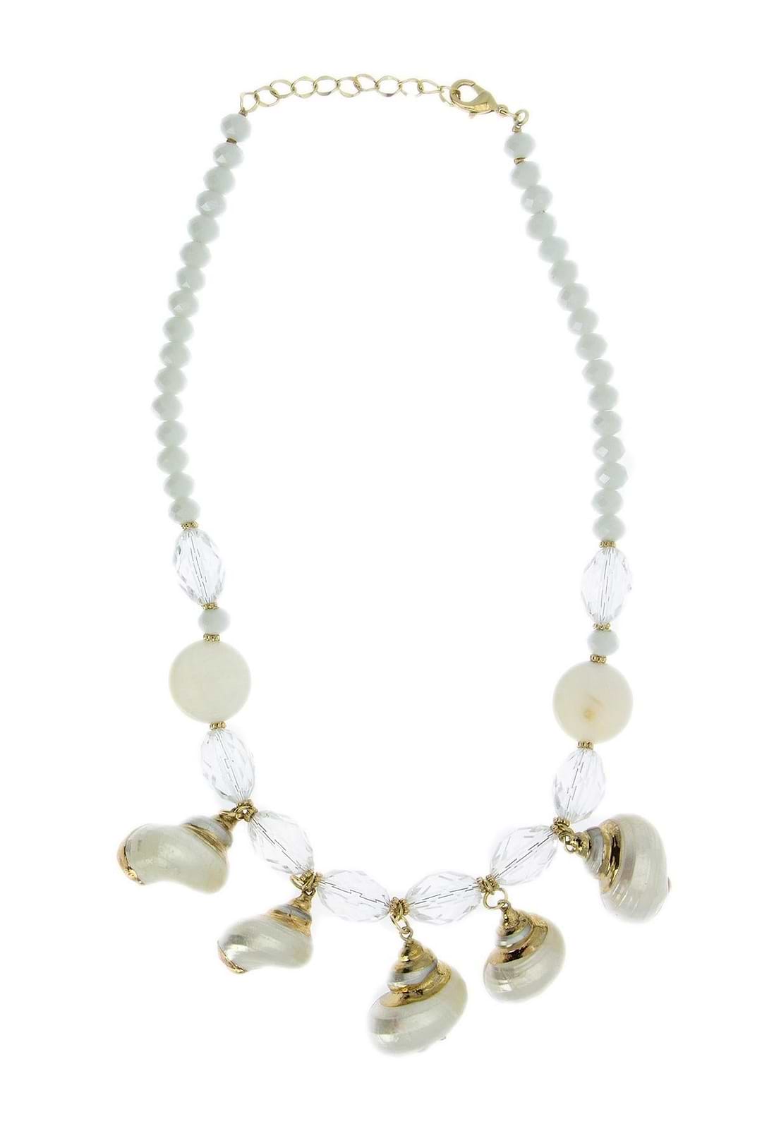 Beaded Gold Seashell Necklace - White