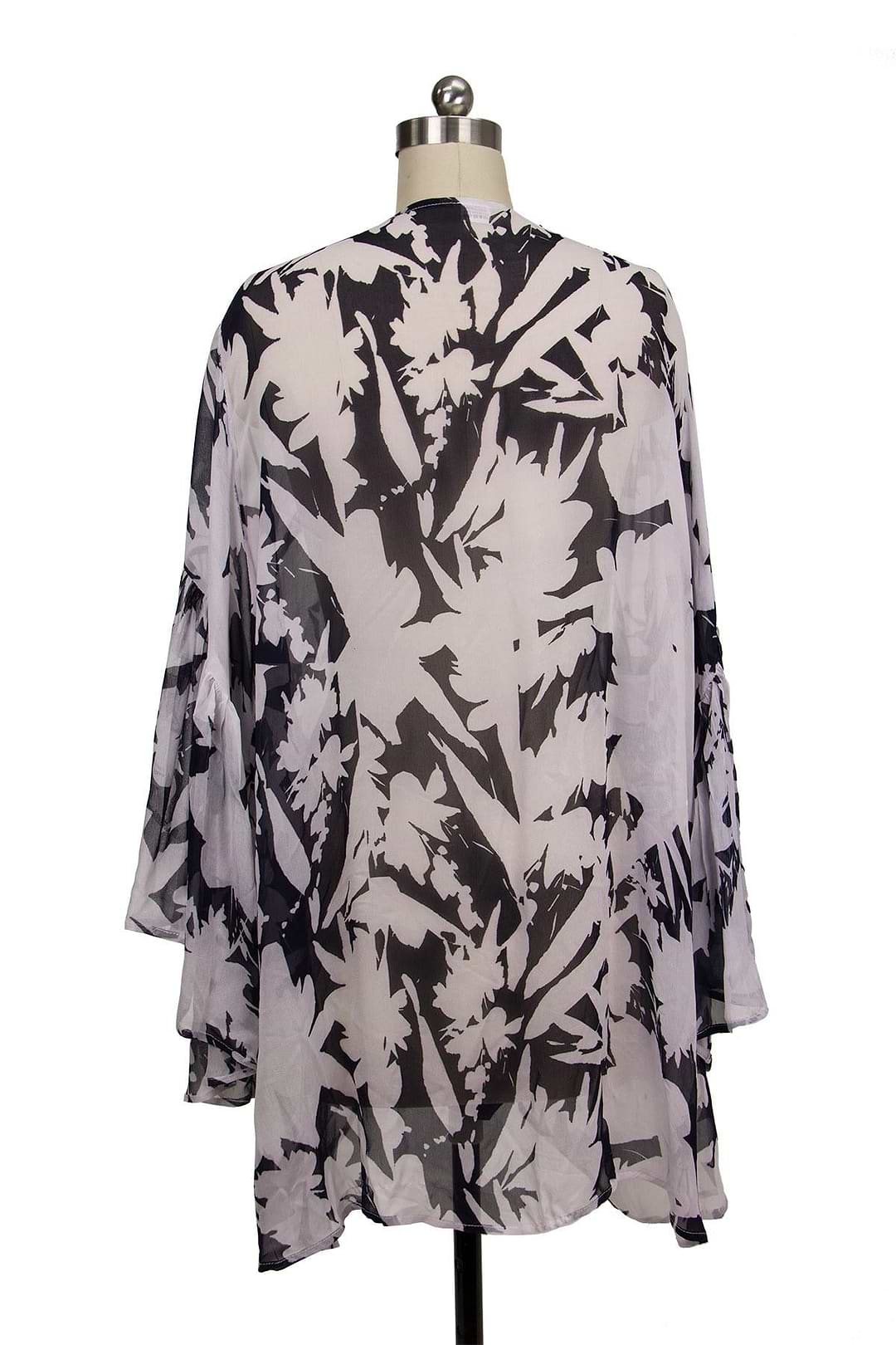 Dreamy Afternoon Flare Sleeve Floral Cocoon Kimono - White