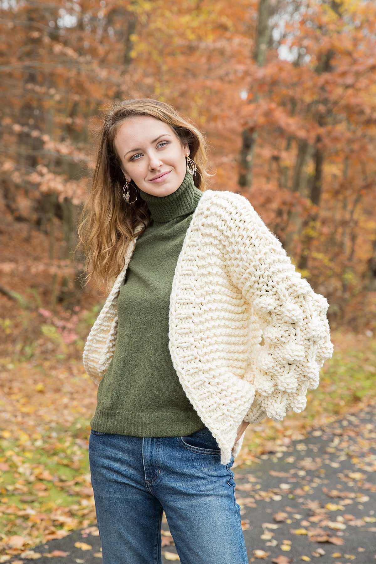 Knit Cardigan With Bauble Sleeves - Ivory