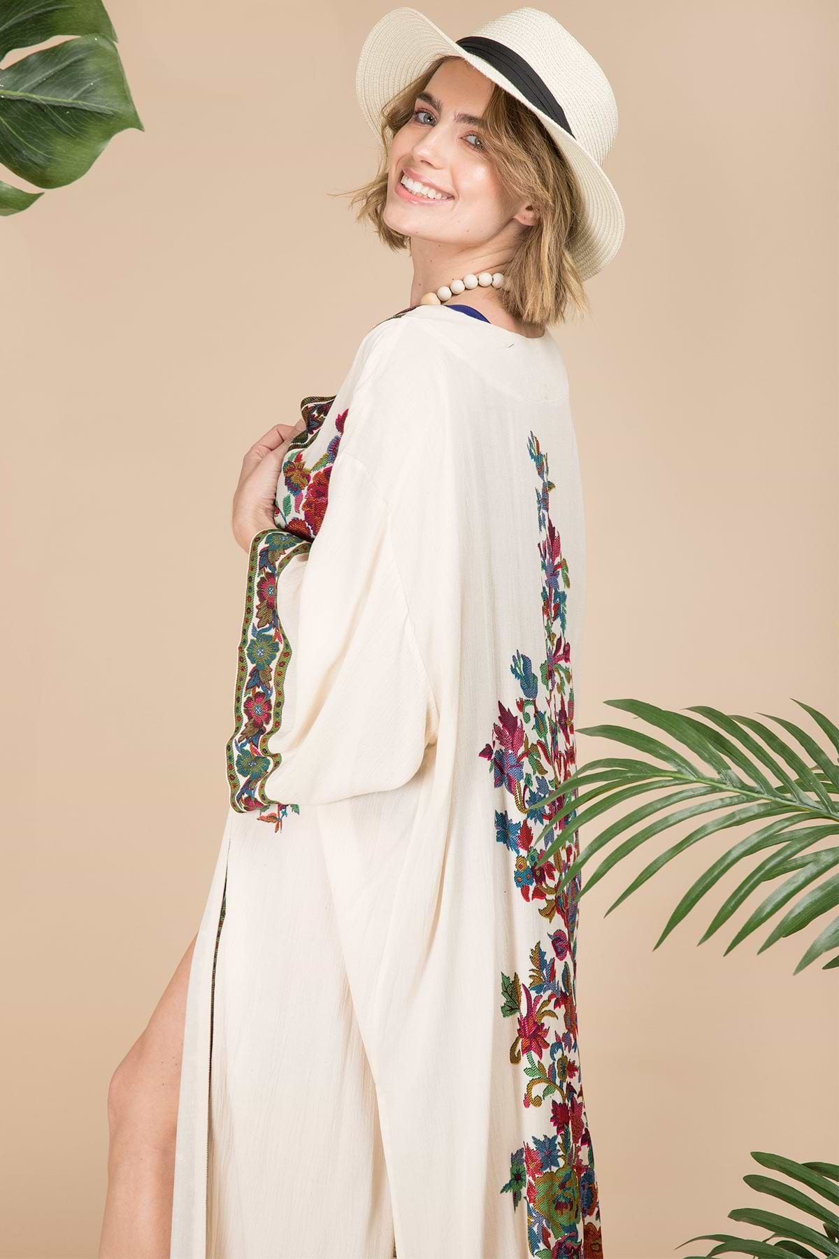 Long Floral Kimono Cover Ivory