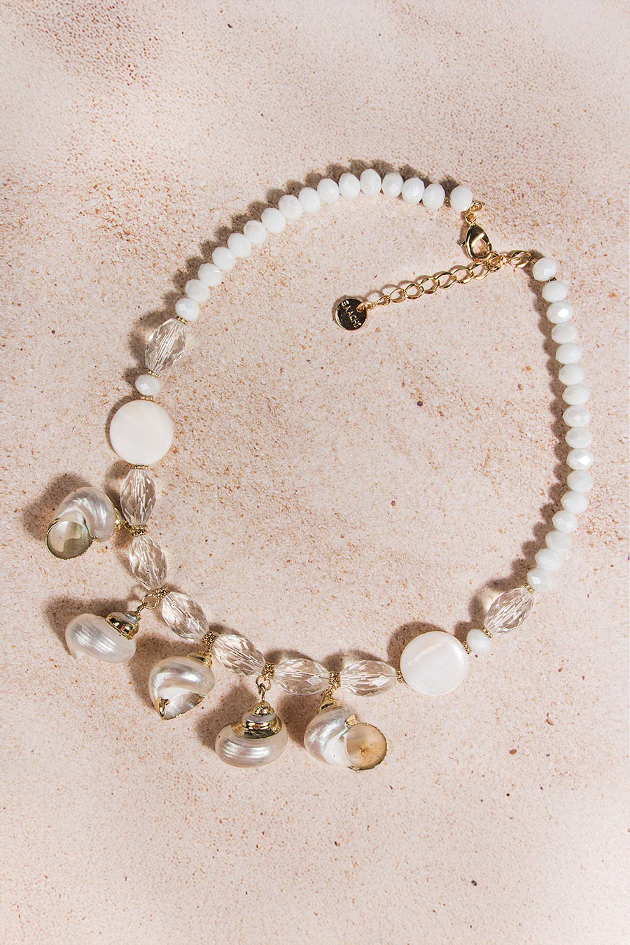 Beaded Gold Seashell Necklace - White