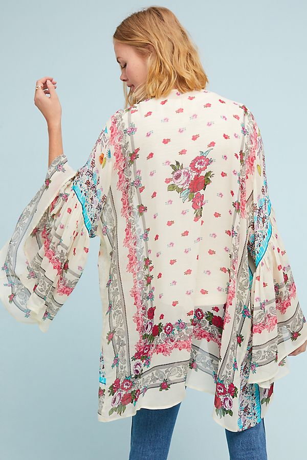 Mystical Garden Ruffle Sleeve Kimono - Pink