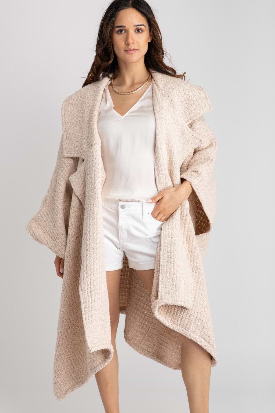 Comfy Oversized Waffle Knit Collared Jacket - Whisper Pink
