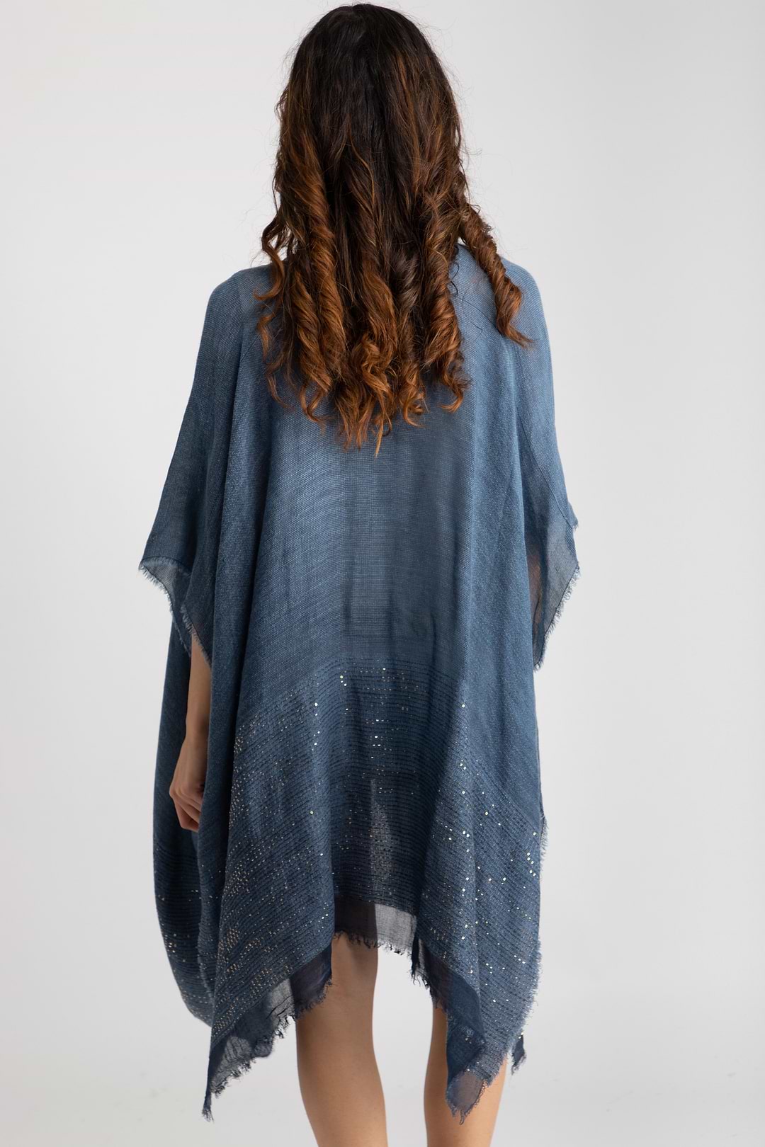 Fringed Sequin Kimono - Steel Blue