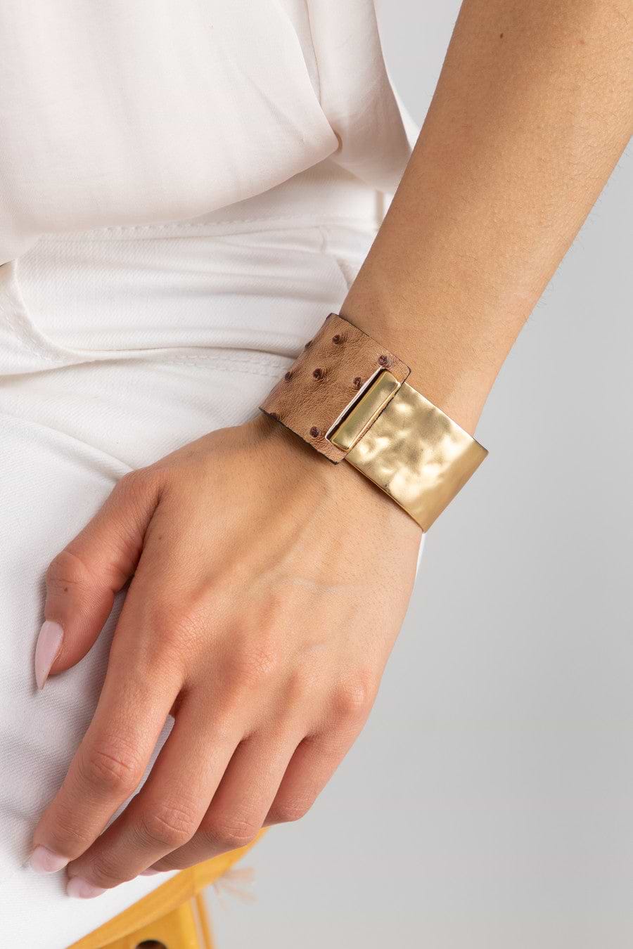 Leather Metal Duo Bracelet - Gold