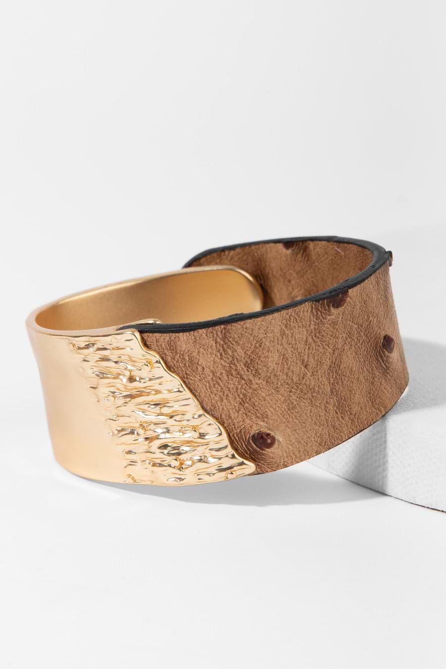 Leather Metal Duo Bracelet - Gold