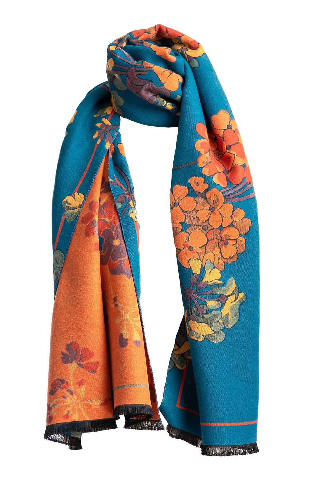 Two Tone Floral Reversible Scarf - Turquoise