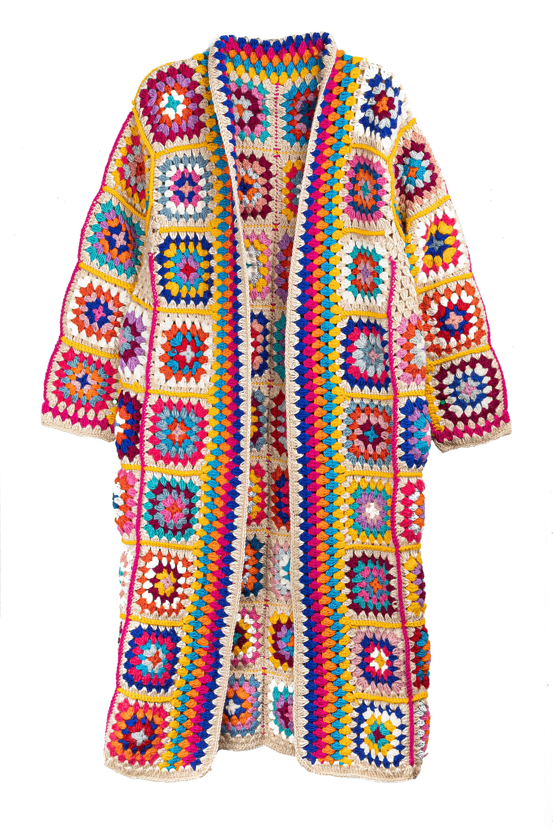 Crochet Multicolored Square Kimono - Ivory