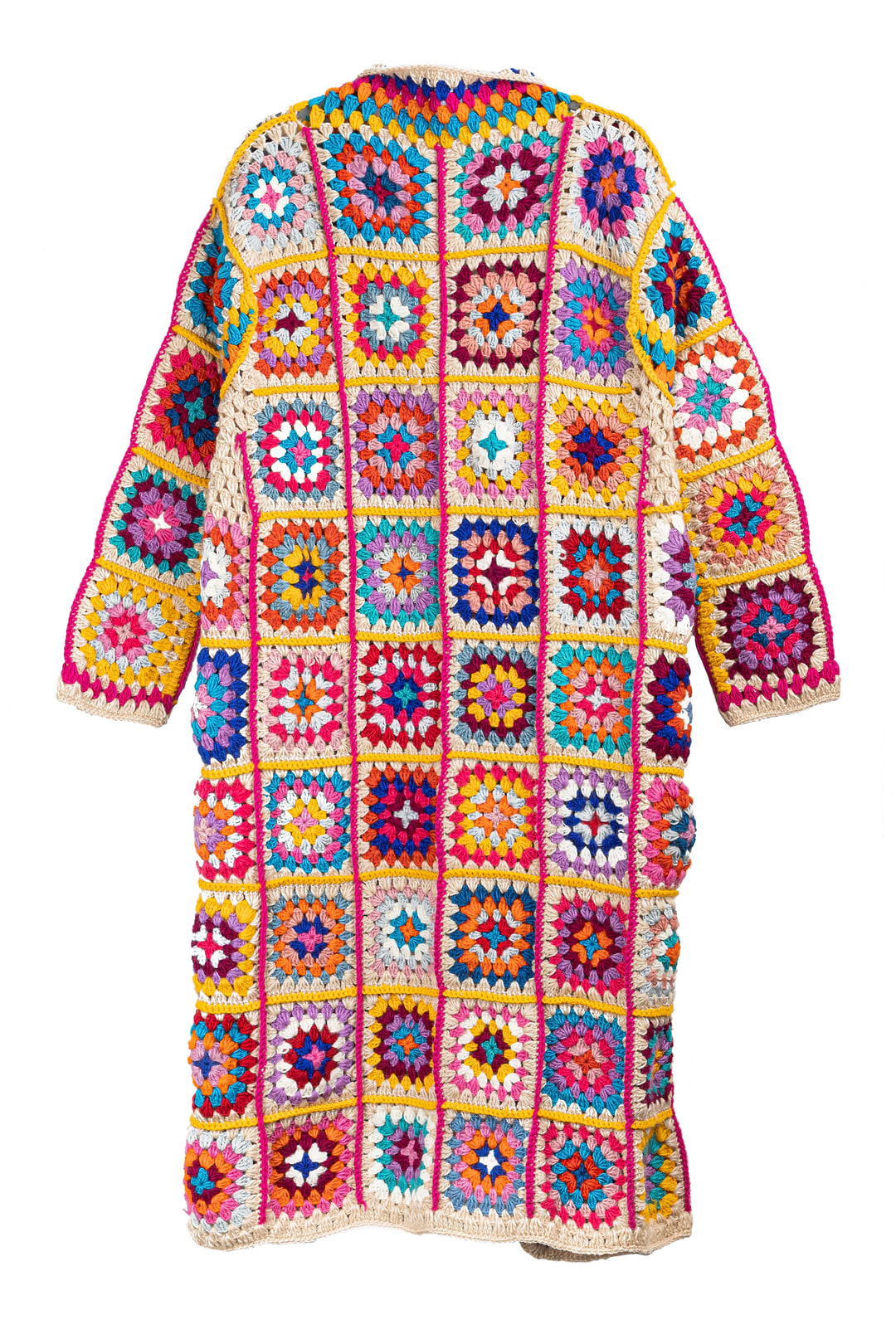 Crochet Multicolored Square Kimono - Ivory