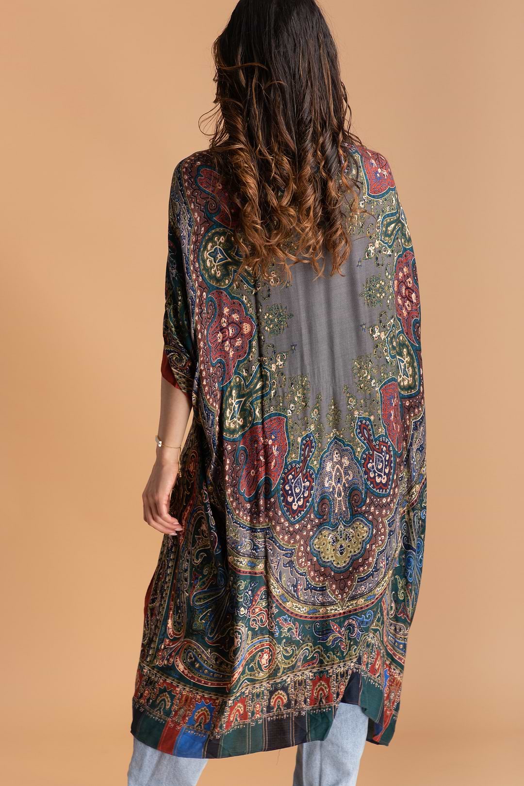 Paisley High Low Kimono Slate Gray